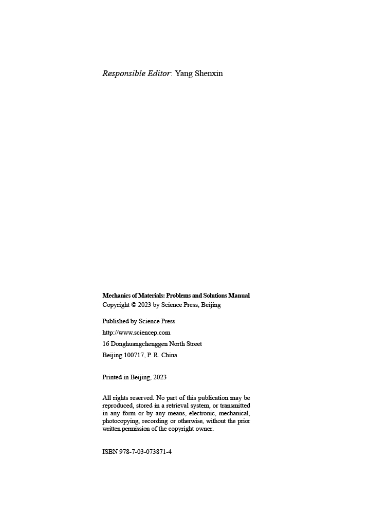 Mechanics of Materials：Problems and Solutions Manual（ 材料力学习题及解答:英文版)